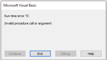 Run Time Error Invalid Procedure Call Or Argument When Running